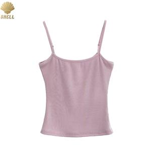 Tracolla regolabile CNSHELL con collo quadrato canottiera da donna tinta unita Basic sottile corta costola Casual - Product Image 5