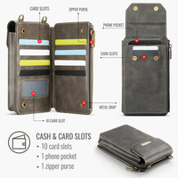 Étui pliable CaseMe R20 RFID pour Samsung Z Fold 8 7 6 5 4, multifonctionnel, avec 10 emplacements pour cartes + 1 poche pour téléphone + 1 fermeture éclair