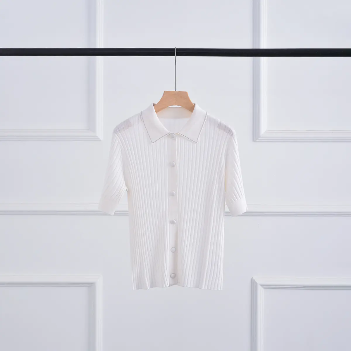 Заводская оптовая продажа, изготовленный на заказ, трикотажный свитер в рубчик, футболка из чистой шерсти, поло с коротким рукавом, трикотажная рубашка в полоску