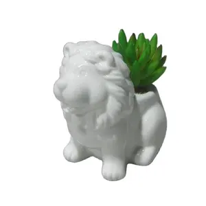 Putih Kartun Hewan Botanical Flower Pot Indoor Tanam Kecil Cute Lion Pot Bunga
