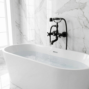 Robinet de baignoire vintage noir mat à montage mural, style téléphone traditionnel, mitigeur <span class=keywords><strong>bain</strong></span>-douche avec deux poignées croisées pour villa de luxe - Product Image 5
