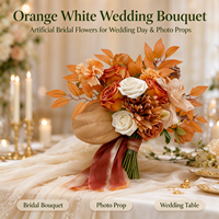 Bouquet de mariée orange automnal, fleurs artificielles en tissu de soie, décoration florale pour la cérémonie de mariage