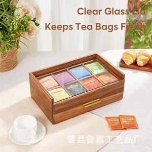 Wooden Tea Bag <b>Storage</b> <b>Box</b> Multi Compartment <b>Drawer</b> Style Desktop Organizer Acacia Wood Rectangular Covered Design - Product Image 3
