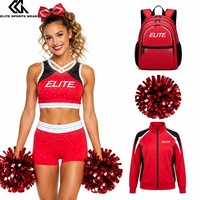 Tenue d'entraînement de cheerleading rouge, sac à pompons de cheerleading, veste d'échauffement, haut court et short de cheerleading à paillettes et strass