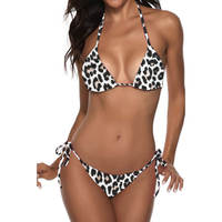 Maillot de bain sexy en string de grande taille avec imprimé bleu personnalisé, nouveau design, motif léopard/rayé, ensemble 2 pièces, col halter pour femmes