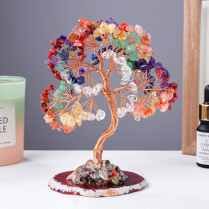Arbre de cristal de pierres de guérison naturelles de luxe 7 Chakra aigue-marine sur la Base d'agate bonsaï Rose Quartz arbre de vie Feng Shui pour la chance - Product Image 1