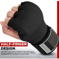 Vendas de mano elásticas de poliéster con acolchado de gel de 4 mm, medio dedo, para Muay Thai y Boxeo, de ajuste rápido, 2 en 1, protector de mano