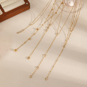 Collier à pampilles longue chaîne pour pull, plaqué or 18 carats, en alliage de zinc, bijoux pour femme, design géométrique TN3519 - Product Image 3