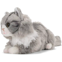 Peluche réaliste brodée en polyester, jouet animal chat couché pour enfants et amis, gris argenté, doux au toucher, compressible, Maine