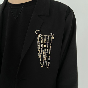 <span class=keywords><strong>Diy</strong></span> Kleidungs stück Schmuck Ornament Herren Brosche Gold Silber Metall legierung Statement Geschenk Übertreiben langkettige Revers Sicherheits nadel Broschen - Product Image 3