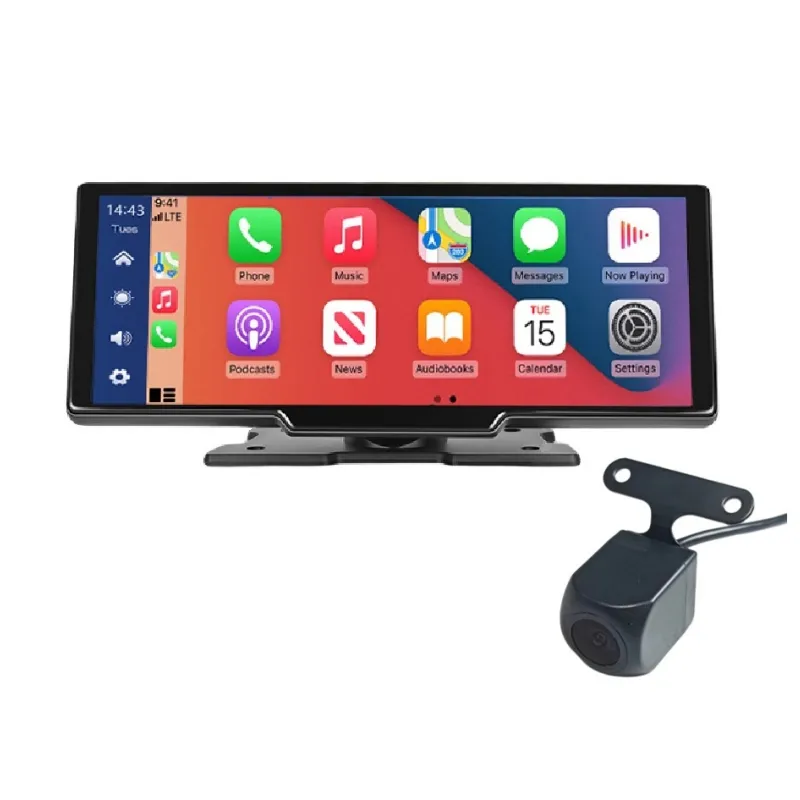 10.26 inç Dokunmatik Monitör Kablosuz Araba Çift Lens Bölünmüş ekran Kaydedici BT Aux Android Oto CarPlay