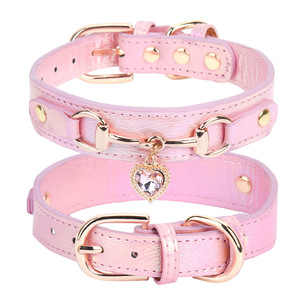 Collier pour chien en cuir ultra-fin de luxe avec strass brillants, boucle réglable en or rose, accessoires pour animaux de compagnie - Product Image 6