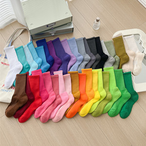 <span class=keywords><strong>Calcetines</strong></span> deportivos coloridos sin costuras para mujer, de algodón grueso, hasta la pantorrilla, antideslizantes, absorbentes del sudor, informales, para primavera-otoño - Product Image 4