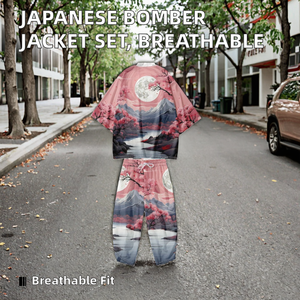 Mens' Spring Loose Japanese Bomber <b>Jacket</b> Set Collarless Breathable Open Front Coat Shorts <b>Chinese</b> Style Printed - Product Image 2