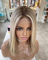 Peluca de Cabello Humano con Encaje HD 13x4 con Reflejos para Mujeres Blancas Pelucas Frontales de Encaje de Cabello Humano Virgen Ruso Rubio Platino con Cutícula Alineada