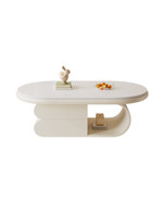 Table basse moderne en pierre avec rangement pour salon et petit appartement, forme ovale, design de luxe léger