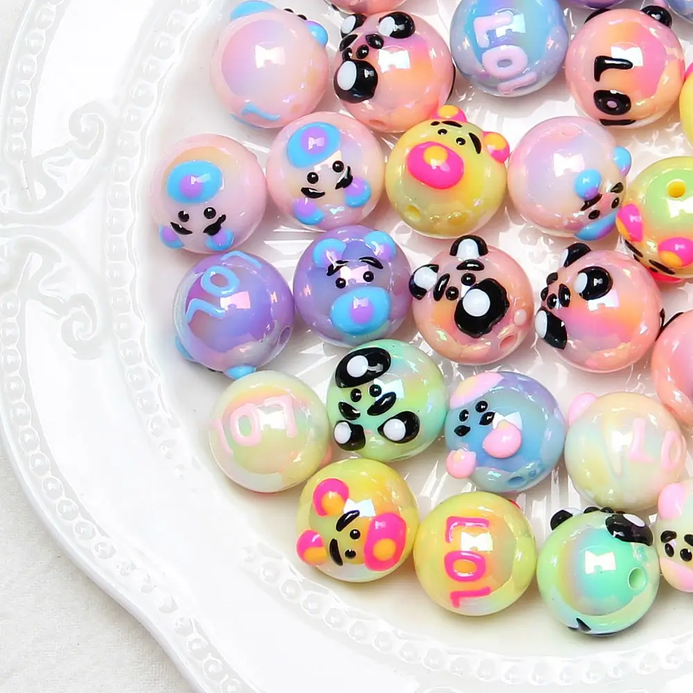 16MM perles acryliques de couleur bricolage chaîne de téléphone portable voiture suspendus bracelet accessoires peint à la main perles rondes