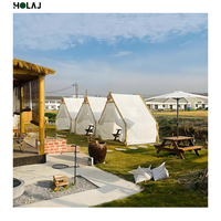 Tente de glamping de luxe |   Cabane triangulaire en bois avec toile enduite de PVC imperméable pour complexe hôtelier, gîte, camping, taille personnalisée