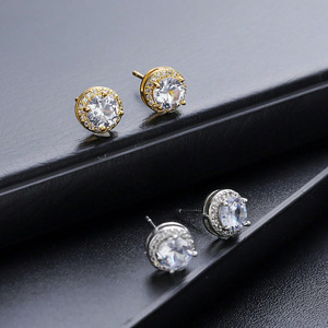 Fashion <b>Stud</b> <b>Earrings</b> Round Zircon Inlaid Copper Alloy Claw Setting <b>For</b> Women And <b>Men</b> Gift Occasion - Product Image 1