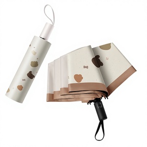Ombrello Pieghevole Automatico Anti-UV per Adulti, Design Orsetto, Protezione da Sole e Pioggia, Tre Sezioni, Carino - Product Image 1
