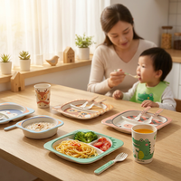 Ensemble de vaisselle pour tout-petits en fibre de bambou, 5 pièces, sans BPA, écologique, incassable, assiette, bol, tasse, vaisselle mignonne pour bébé, animaux