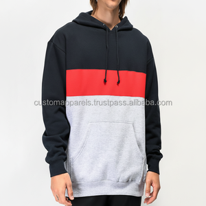 เสื้อมีฮู้ดลายหนาวแบบสวมหัวสีน้ำเงินเข้มสำหรับผู้ชายปักลาย100% ผ้าฝ้ายขนแกะย้อมสีธรรมดาแบบดิจิตอล - Product Image 1