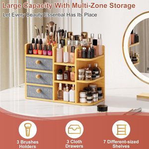 Bamboo Cosmetic Storage <b>Box</b> With Drawers Solid Wood Countertop <b>Makeup</b> Organizer - Product Image 3
