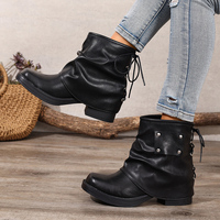 Bottines pour femmes de style occidental à talons carrés épais, à enfiler, mode automne/hiver, doublure en maille, tige en PU, confortables, tendance, avec rivets