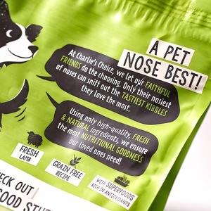 Logo personalizzato con fibbia laterale a fondo piatto <span class=keywords><strong>Pet</strong></span> gatto/cibo per cani sacchetti di plastica a base di campione sacchetto di cibo per cani fornitore