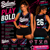 Haut court de basketball personnalisable de qualité supérieure pour femme, sans manches, rose et bleu, idéal pour les équipes de danse, les compétitions et les tournois