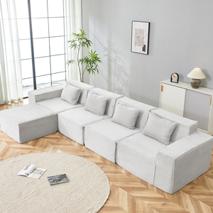 Juego de Sofá Modular en Forma de L Convertible de 4 Plazas con Otomana, Tela de Pana a Rayas, Sofá Cama de Espuma Viscoelástica para el Hogar - Product Image 1