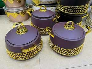 Set Professionale di 3 Contenitori Termici <span class=keywords><strong>per</strong></span> Alimenti con Manico a Corona Reale, Design a Nido d'Ape Dorato, 2L 2.5L 3L, <span class=keywords><strong>per</strong></span> Mantenere Caldi i Piatti, <span class=keywords><strong>Cucina</strong></span> Moderna - Product Image 1