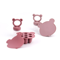 Ours mignon Design bébé fruits mangeoire et mini congélateur plateau à grignoter Combo lait maternel Popsicle moules pour le soulagement du refroidissement