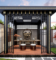 Pabellón de Estilo Chino, Pérgola, Gazebo, Sala de Té, Aislado, Insonorizado, Impermeable, Resistente a la Corrosión, de Aluminio