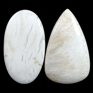 พลอยสกอเลไซต์สีขาวธรรมชาติ พลอยซีโอไลต์สีขาวขุ่น คริสตัลทรงหลังเบี้ย ขายส่งจำนวนมาก สำหรับทำเครื่องประดับและสะสม - Product Image 1