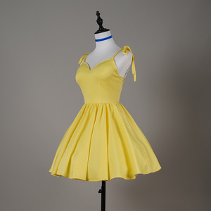 Stile coreano giapponese adorabile Mini vestito giallo abito con fiocco plissettato stile dolce benda abiti da compleanno Slim Fit - Product Image 3