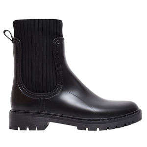 Black Knit Rubber Mid-Calf Rain Boots for Winter - Product Image 2