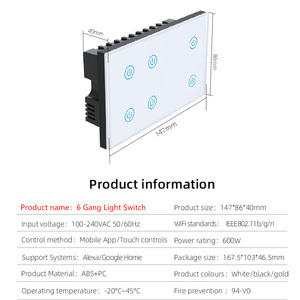 Điều khiển từ xa tường thiết bị chuyển mạch có dây 6 gang Tempered ABS PC Wifi <span class=keywords><strong>8</strong></span> gang switcth ZigBee wifi thông minh chuyển đổi ánh sáng EU Loại - Product Image 6