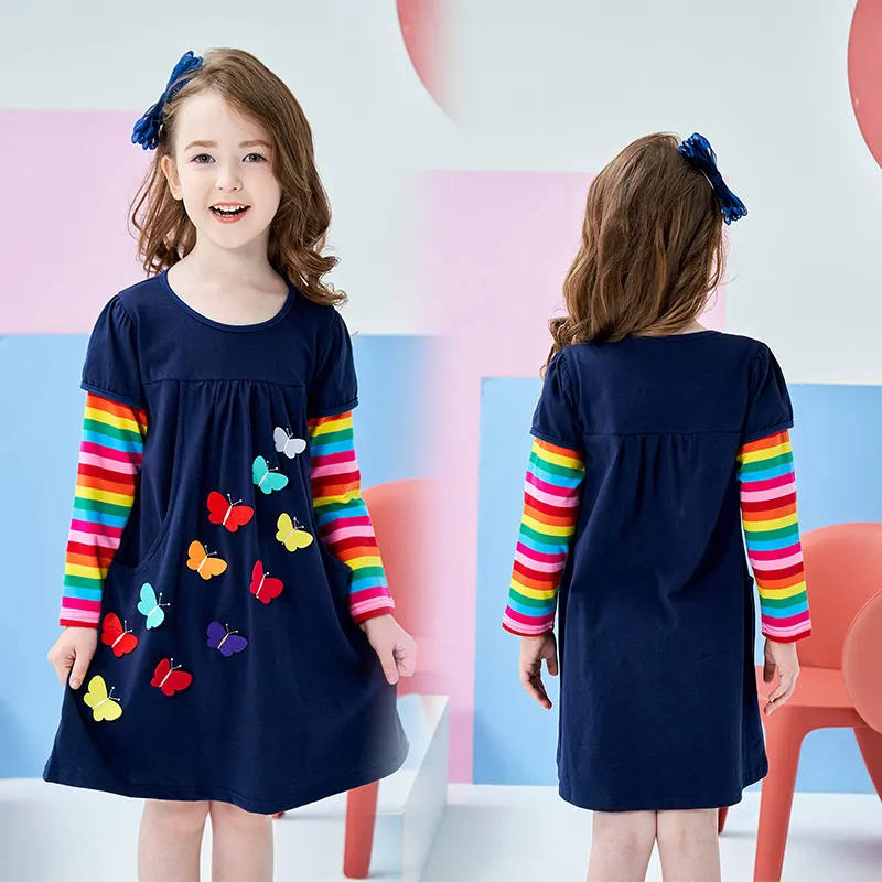 Baju Anak Perempuan Orchard, Baju Anak Perempuan 3 Sampai 4 Tahun, Jahitan Pelangi Lengan Panjang, Baju Anak-anak Motif Kupu-kupu