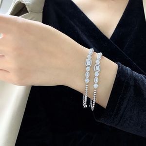 Xinfly 18K White Gold <b>Bead</b> <b>Bracelet</b> with Marquise Square 1.0ct Natural Diamond Delicate Design Fashionable - Product Image 5