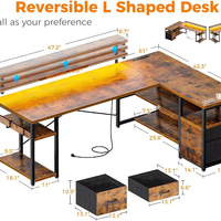 Bureau d'ordinateur de coin en forme de L avec tiroirs de classement Grande table de bureau spacieuse avec support CPU et prises de courant