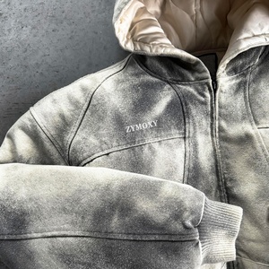 Blousons de travail Detroit pour hommes en coton satiné chaud, personnalisés, avec design vieilli effet délavé par pulvérisation et fermeture éclair - Product Image 4