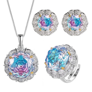 High Quality Eco-friendly Copper 16-10MM Rose Cut Color-Changing Cubic Zirconia Pendant <b>Earrings</b> Jewelry Necklace <b>Set</b> - Product Image 1