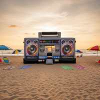 Promotion : Château Gonflable Interactif Disco pour Adultes, Thème Boombox Rétro, pour Fêtes