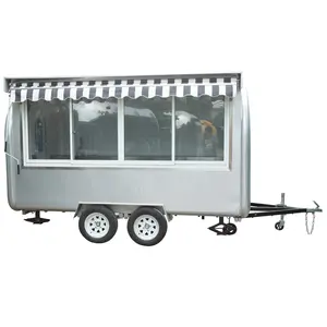 Outdoor Fast Food Kiosk Commercial Merchandise Cart Mobile Coffee Trailer BBQ Food Cart Airstream