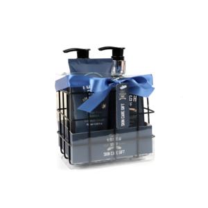 Kit de soins corporels de marque privée dans un panier en fil métallique pour le rasage du corps et la main rafraîchissante odeur de boisé coffret cadeau de bain naturel pour homme - Product Image 5