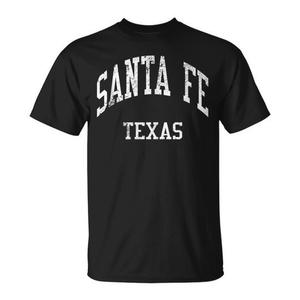 T-shirt Santa Fe Texas in stile college retrò, nera, unisex, girocollo, manica corta, per adulti - Product Image 1