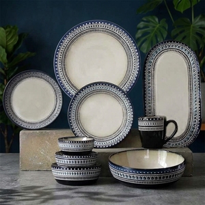 Juegos de Vajilla de Estilo Europeo-Americano - Platos Creativos para Carne <span class=keywords><strong>y</strong></span> Pescado, Tazas <span class=keywords><strong>y</strong></span> Tazones |   Apto para microondas, estilo vintage, ligero <span class=keywords><strong>y</strong></span> lujoso - Product Image 2