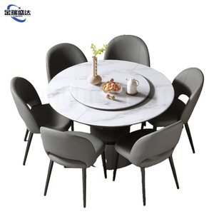 Tavolo da Pranzo Allungabile JRSD da Rotondo ad Ovale, con Piano in Pietra Super Cristallo e Piatto Girevole, Tavolo da Pranzo Moderno Pieghevole per Casa - Product Image 4