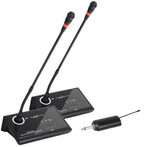 Micrófono de Conferencia de Escritorio WG1-2 con Cuello de Cisne, Receptor Recargable, Inalámbrico UHF, Cancelación de Ruido y Luces LED - Product Image 1